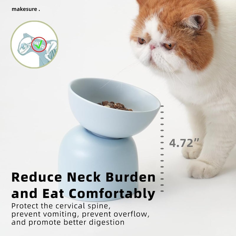 MS!MAKE SURE Elevated Ceramic Cat Food Bowl - 5.5" Wide Dish for Whikser Friendly, 6.6" Height for Easy Feeding, Lead & Cadmium Free, Durable Raised Cat Food Bowls, Blue - Image 4